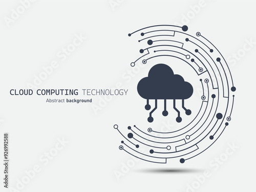 Cloud circuit on a crescent-shaped circuit board. Cloud computing technology Internet and cyber technology concept. Data center. Vector illustration for web and template. photo