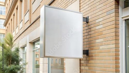 Fototapeta Naklejka Na Ścianę i Meble -  Blank white street billboard template.Modern minimalist mockup on the wall of a city building.Mockup under advertising design,signage for your business