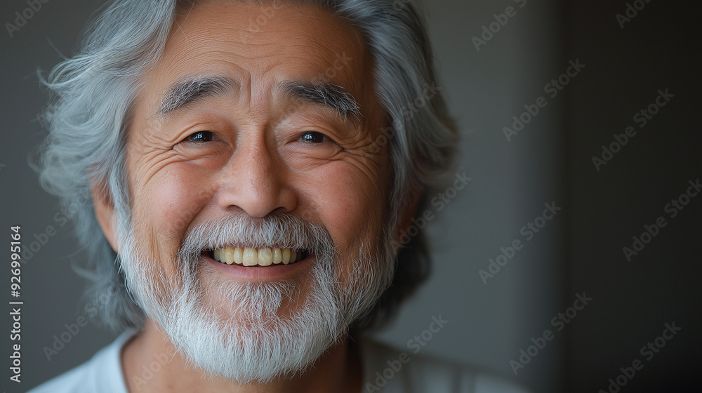 健康的な歯を見せる高齢男性 健康的な歯を見せる高齢男性