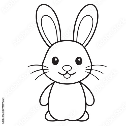 Adobe IllustratCute kawaii bunny and baby cartoon character coloring page vector illustration. Pet animal, mothers day colouring page for kidsor Artwork.