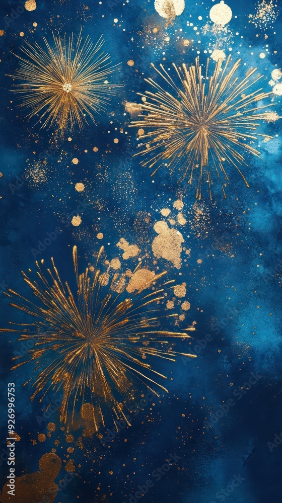 Fototapeta premium Gold and blue Fireworks background