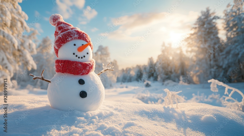 Obraz premium snowman against a snow covered the winter forest 