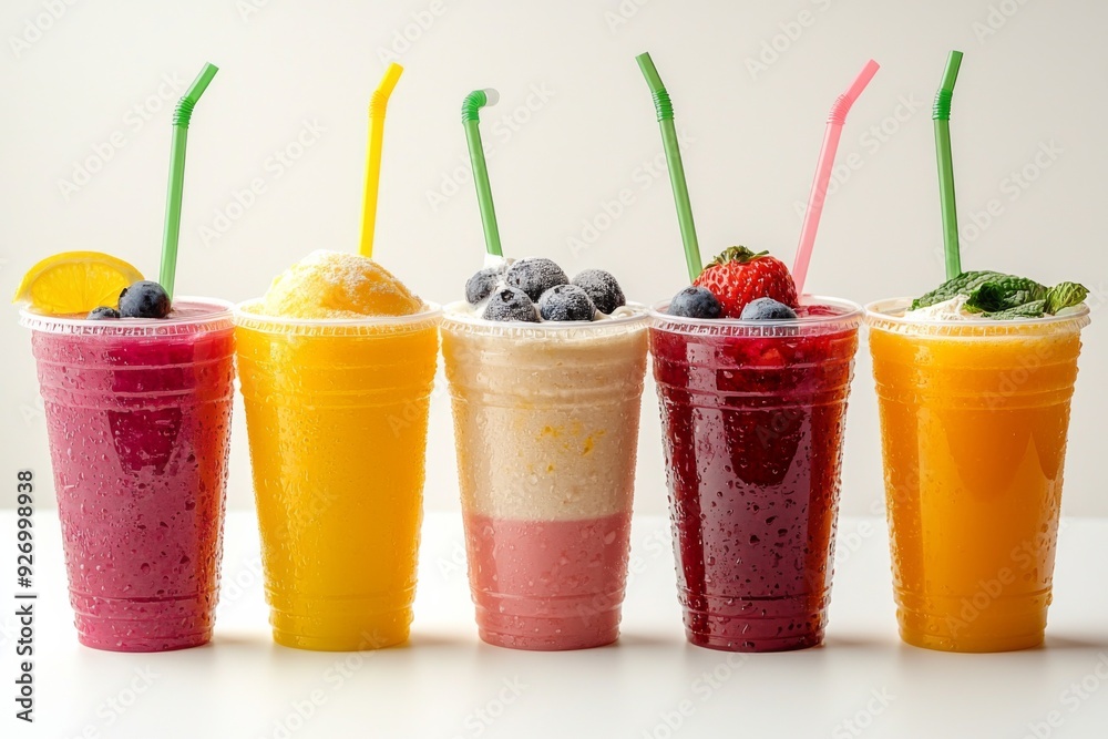 Juices and Floats in Plastic Cup on white background created with Generative AI Juices and Floats in Plastic Cup on white background created with Generative AI