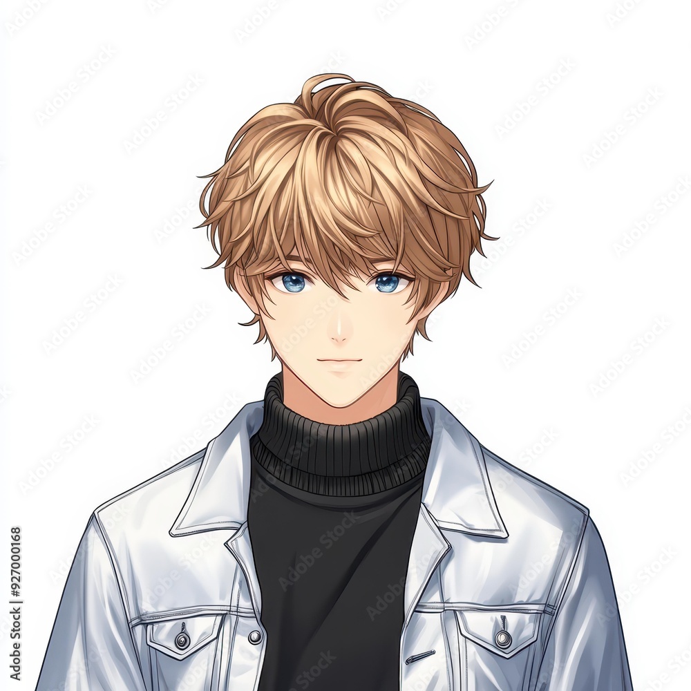Meet the dashing young male character, with short golden hair, stunning bluegray eyes, and a stylish outfit. Meet the dashing young male character, with short golden hair, stunning bluegray eyes, and a stylish outfit.