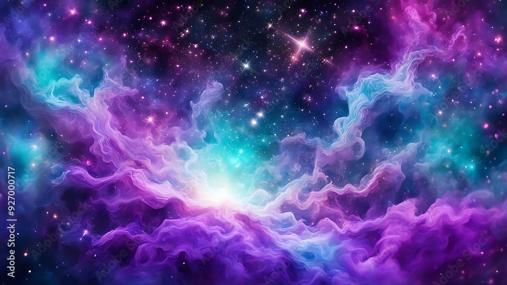 Fototapeta premium Colorful Galaxy Outer Space Nebula Star Field Background with Night Sky Clouds and Glittering Milky Way for Cosmic and Celestial Design.