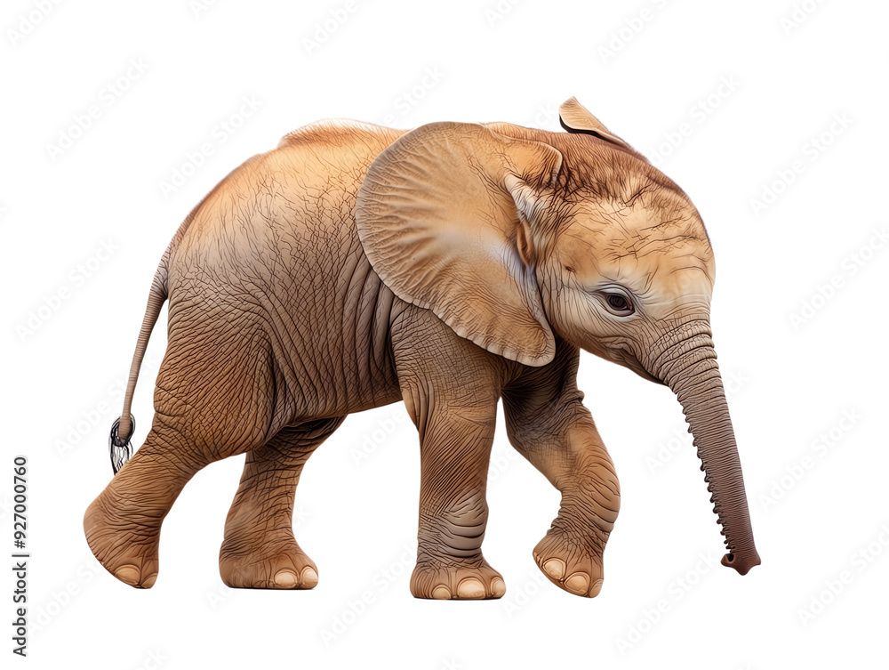 Fototapeta premium Gentle elephant calf walking on transparent background