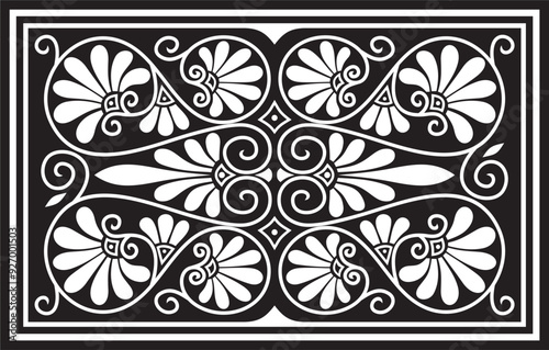 Vector black monochrome square ornament of ancient Greece. Classic tile pattern of the Roman Empire