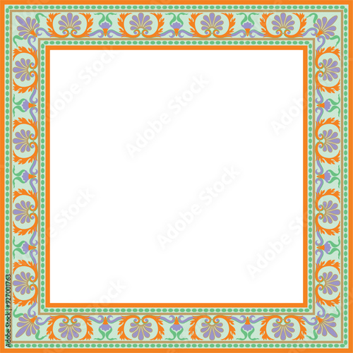 Vector colorful square classic renaissance ornament. Endless european border, revival style frame