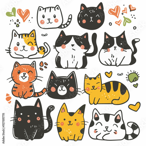 Free Cute and funny cats doodle vector set