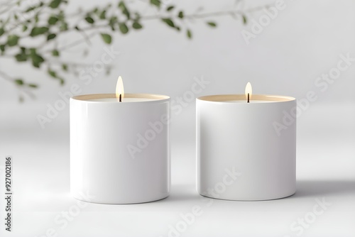 White Blank Two Scented Candle Mug 3D Rendered Mockup