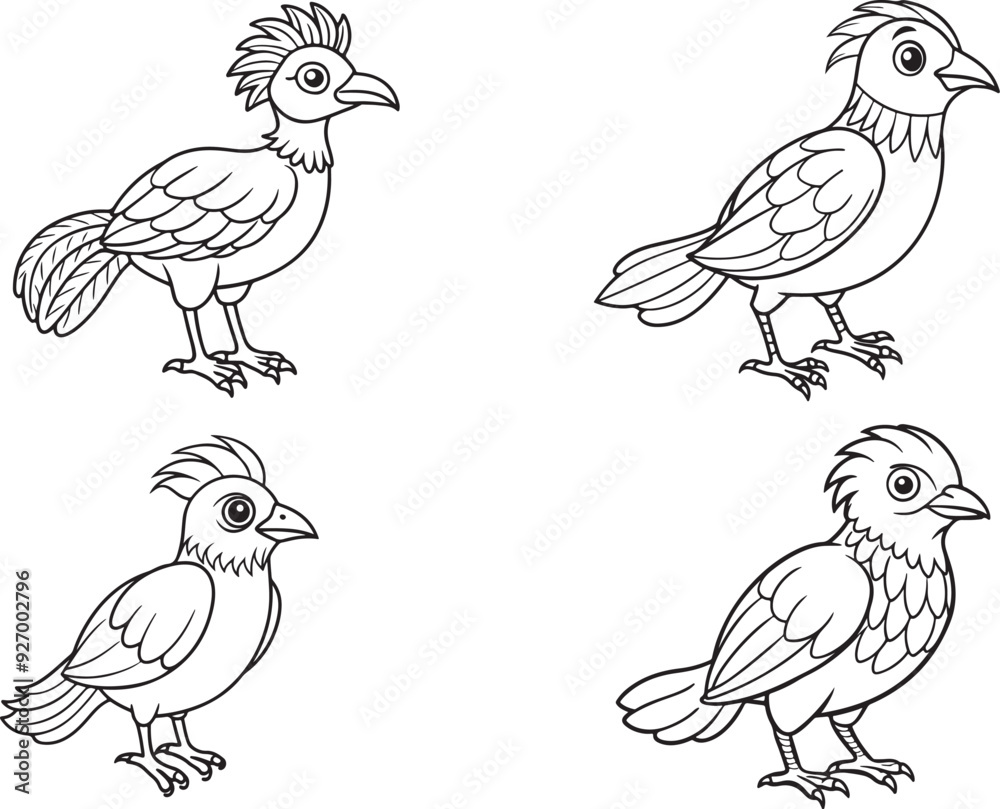 Obraz premium Black line art of a dancing peacock bird for kids coloring drawing book in white backgroun