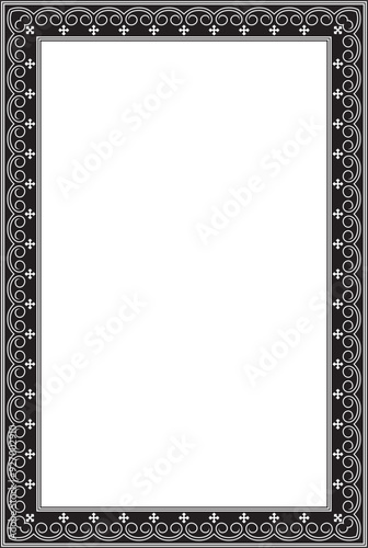 Vector monochrome black square Yakut ornament. An endless rectangular border, a frame of the northern peoples of the Far East.