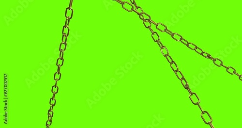 3d render gold chain link connection security on green screen 
