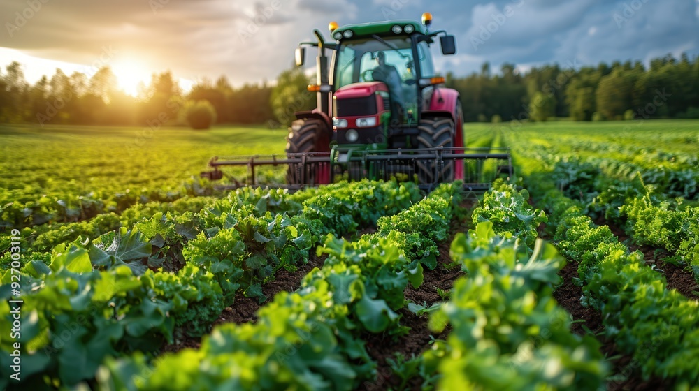 Futuristic AI-Run Farming: Robots Cultivating Crops in a Surreal Landscape with Blank Space for Text Futuristic AI-Run Farming: Robots Cultivating Crops in a Surreal Landscape with Blank Space for Text