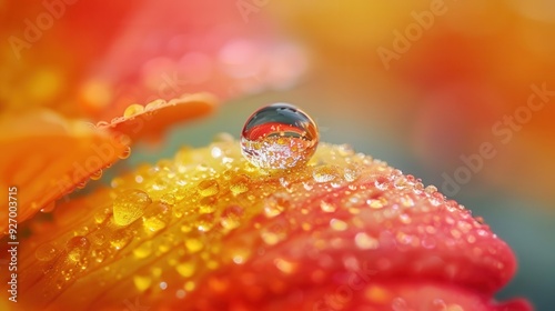 High resolution close-up of a dew drop on a flower petal.