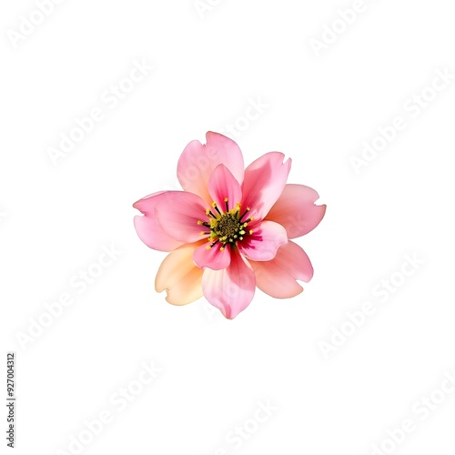 A colorful watercolor flower with small petals in shades of pink, yellow, and orange,