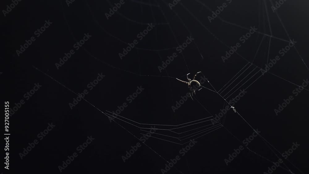A spider build nest on the dark background footage video, building and constructure work concept, 4K high quality video
