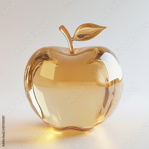 Golden heart shaped glass cup filled with amber liquid, isolated on white background photo