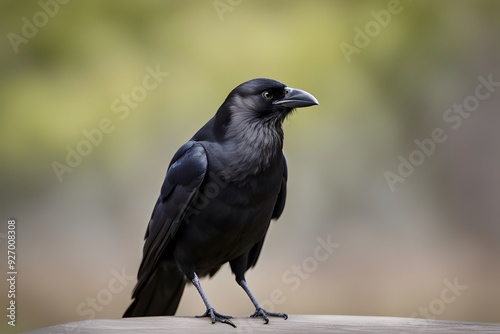 American crow bird blurry nature background, Ai Generated photo