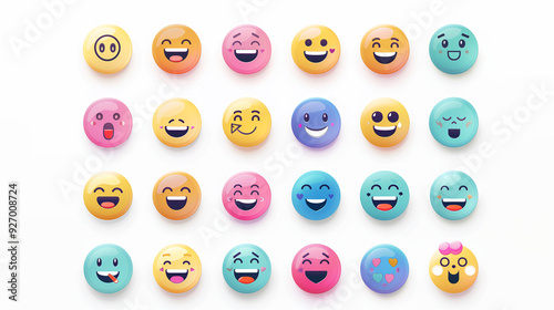 Glossy 3D Emoji Faces with Various Expressions on White Background