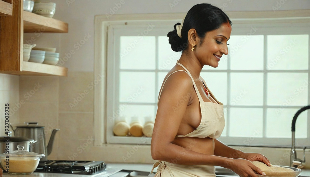 Attractive Indian woman working in the Kitchen