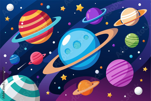 Colorful Planets and Stars in Outer Space