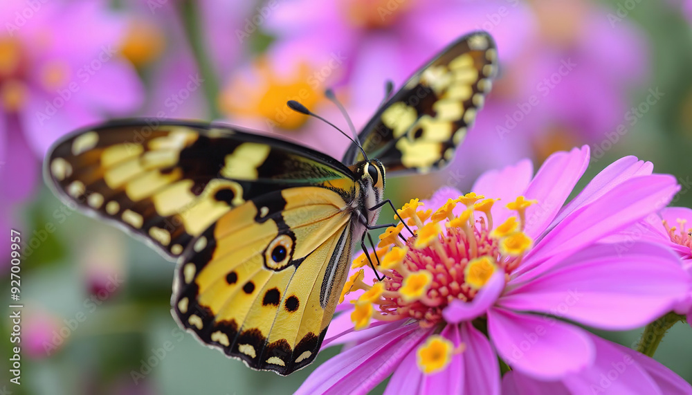 A butterfly is sitting on a yellow flower A butterfly is sitting on a yellow flower