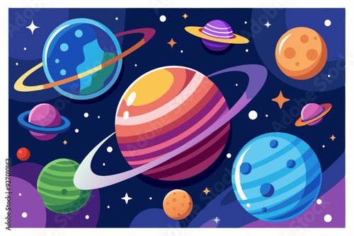 Colorful Planets and Stars in Space Illustration