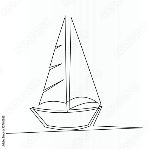 Single line continuous drawing of sailboat or yacht one line drawing outline vector art illustration	