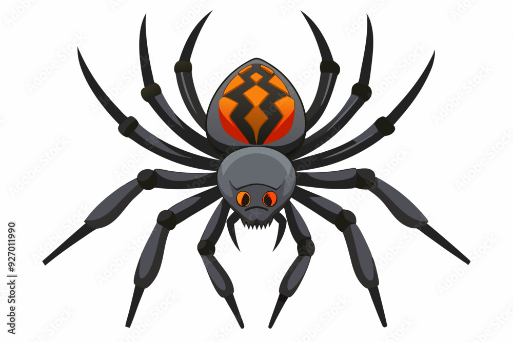 Cartoon Illustration of a Black Widow Spider with Eight Legs and a Red Hourglass Pattern on Its Abdomen Cartoon Illustration of a Black Widow Spider with Eight Legs and a Red Hourglass Pattern on Its Abdomen