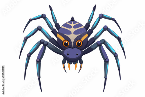 Cartoon Illustration of a Blue and Yellow Spider