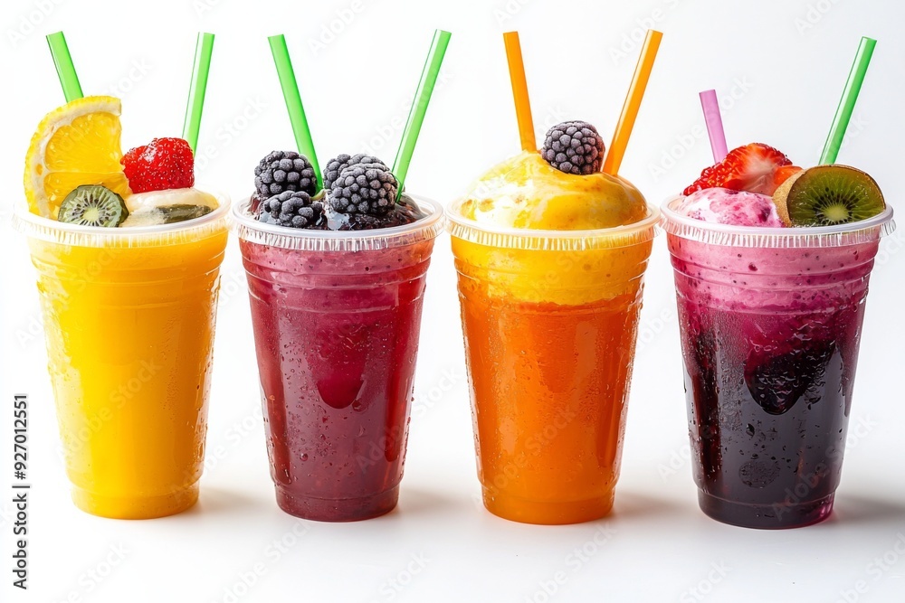 Juices and Floats in Plastic Cup on white background created with Generative AI Juices and Floats in Plastic Cup on white background created with Generative AI