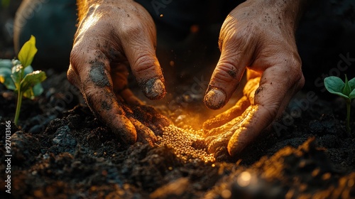 Close-Up of a Person's Hands Planting Seeds in a Garden with Fresh Soil