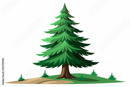 Tall Evergreen Tree with Smaller Trees Surrounding It