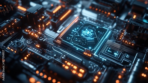 Futuristic Circuit, abstract futuristic circuit board, isolated black backdrop