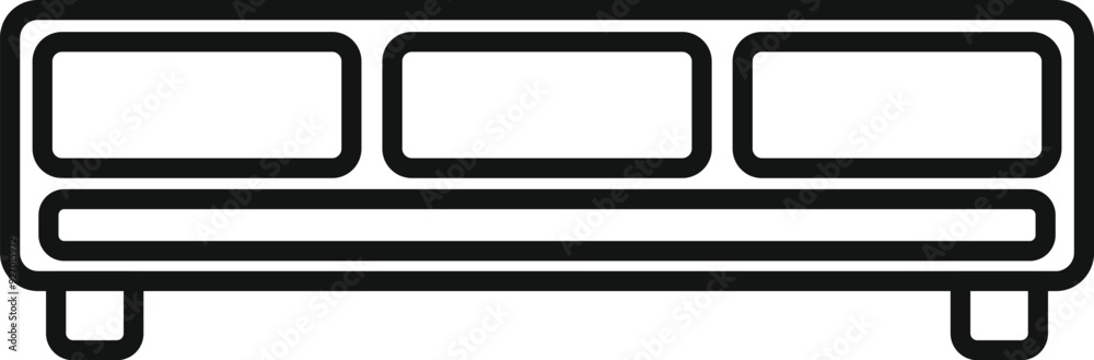 Simple black and white icon of a sofa representing comfortable living room furniture Simple black and white icon of a sofa representing comfortable living room furniture