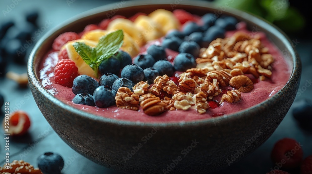 High-Quality Image of a Healthy Smoothie Bowl with Fresh Fruit and Toppings High-Quality Image of a Healthy Smoothie Bowl with Fresh Fruit and Toppings