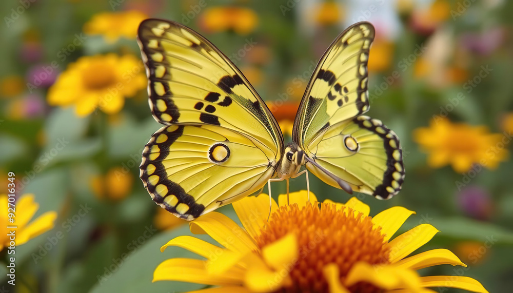 Fototapeta premium A butterfly is sitting on a yellow flower