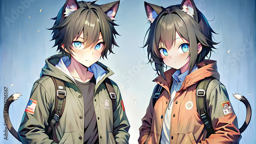 two person anime with cat style and clothing photo