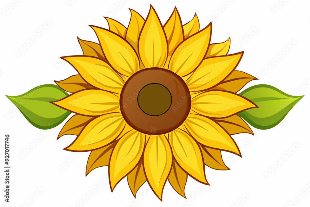 Fototapeta premium Cartoon Illustration of a Yellow Sunflower with Green Leaves