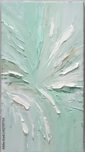 Pastel Mint Green Abstract Painting with Rough Oil Brushstrokes and Palette Knife. Vertical. Wallpaper