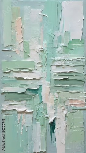 Pastel Mint Green Abstract Painting with Rough Oil Brushstrokes and Palette Knife. Vertical. Wallpaper