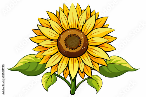 A Single Yellow Sunflower with Green Leaves