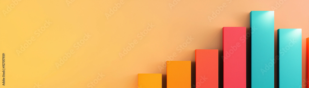 Financial Growth and Economic Forecast Displayed with 3D Bar Charts, Space for Text.