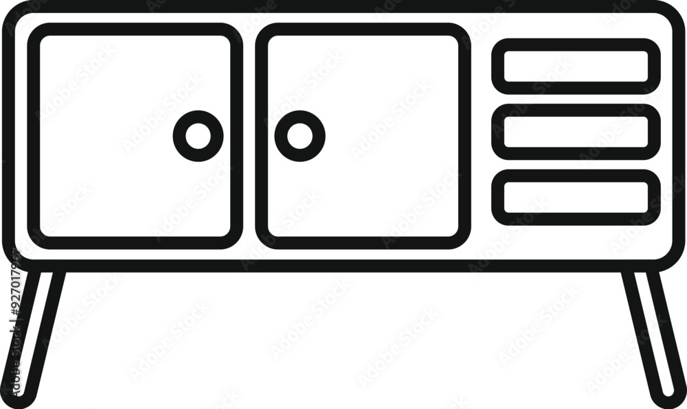 Simple line icon representing a cabinet with drawers and cupboards, ideal for depicting interior design concepts Simple line icon representing a cabinet with drawers and cupboards, ideal for depicting interior design concepts