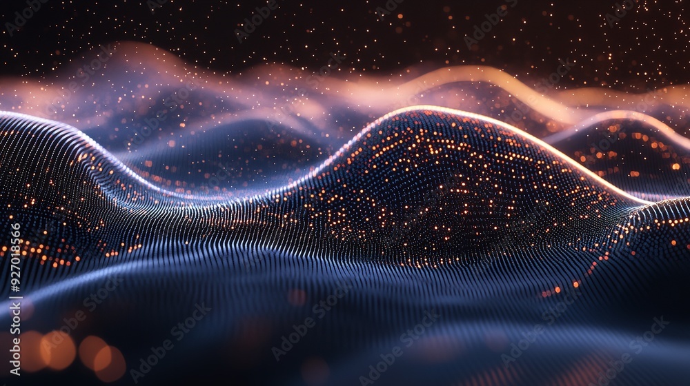 Abstract technology futuristic illustration with a line of bright particles for background or wallpaper. Generative AI Abstract technology futuristic illustration with a line of bright particles for background or wallpaper. Generative AI