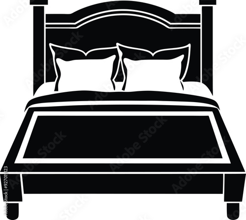 bed in a hotel silhouette illustration black and white