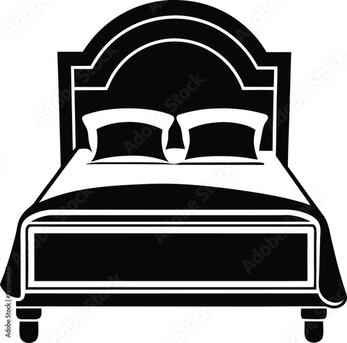 bed in a hotel silhouette illustration black and white