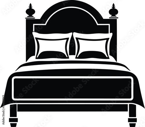 bed in a hotel silhouette illustration black and white