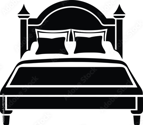 bed in a hotel silhouette illustration black and white